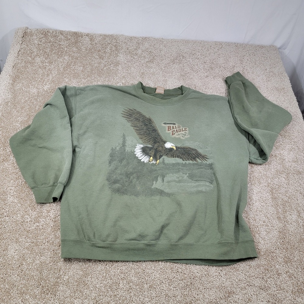 Mens Bald Eagle Graphic Crew Neck Sweatshirt George XL/XG Olive Green Read